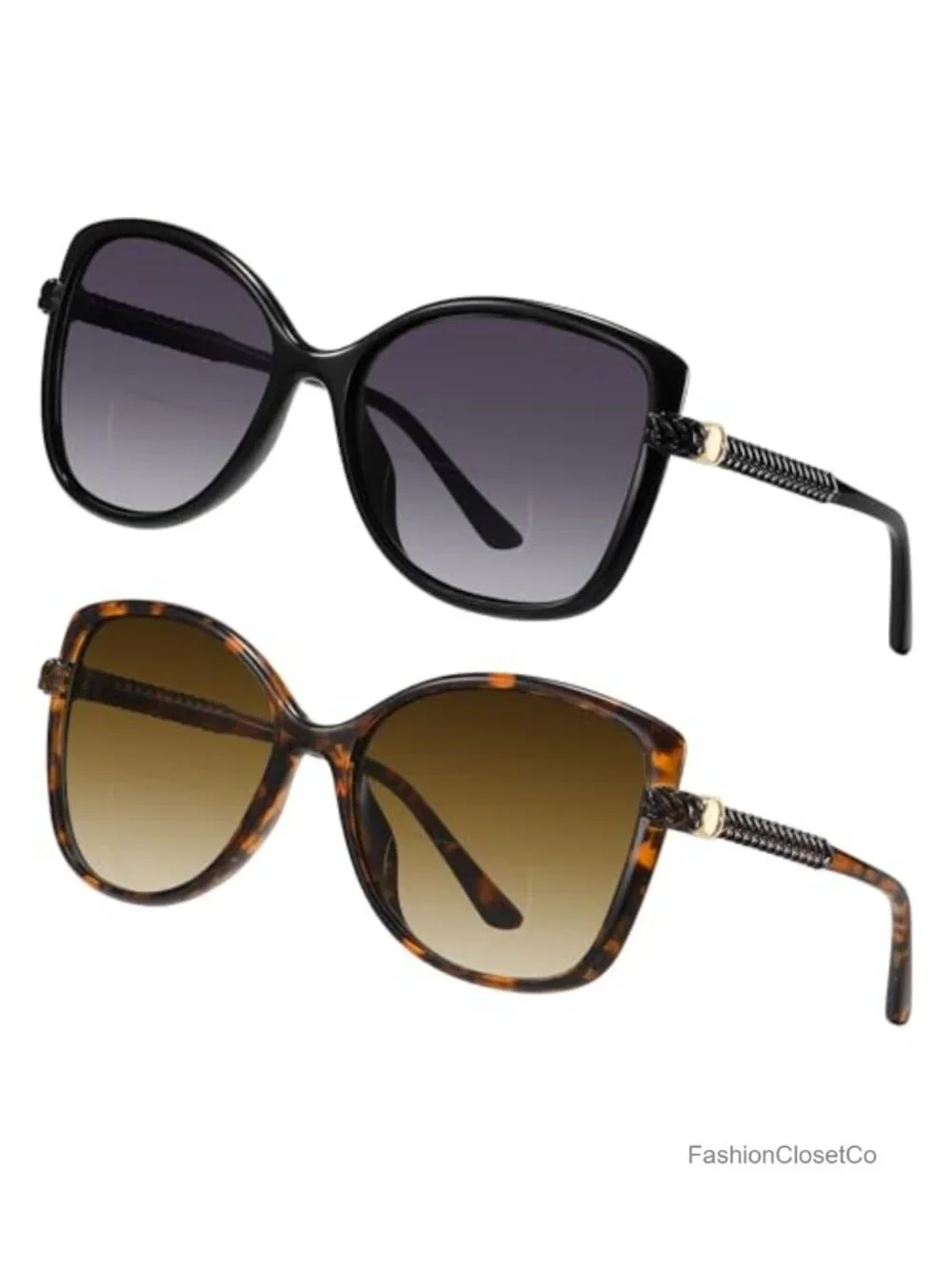 Bifocal Reading Sunglasses for Women 2 Pack Oversized UV400 Square Readers
